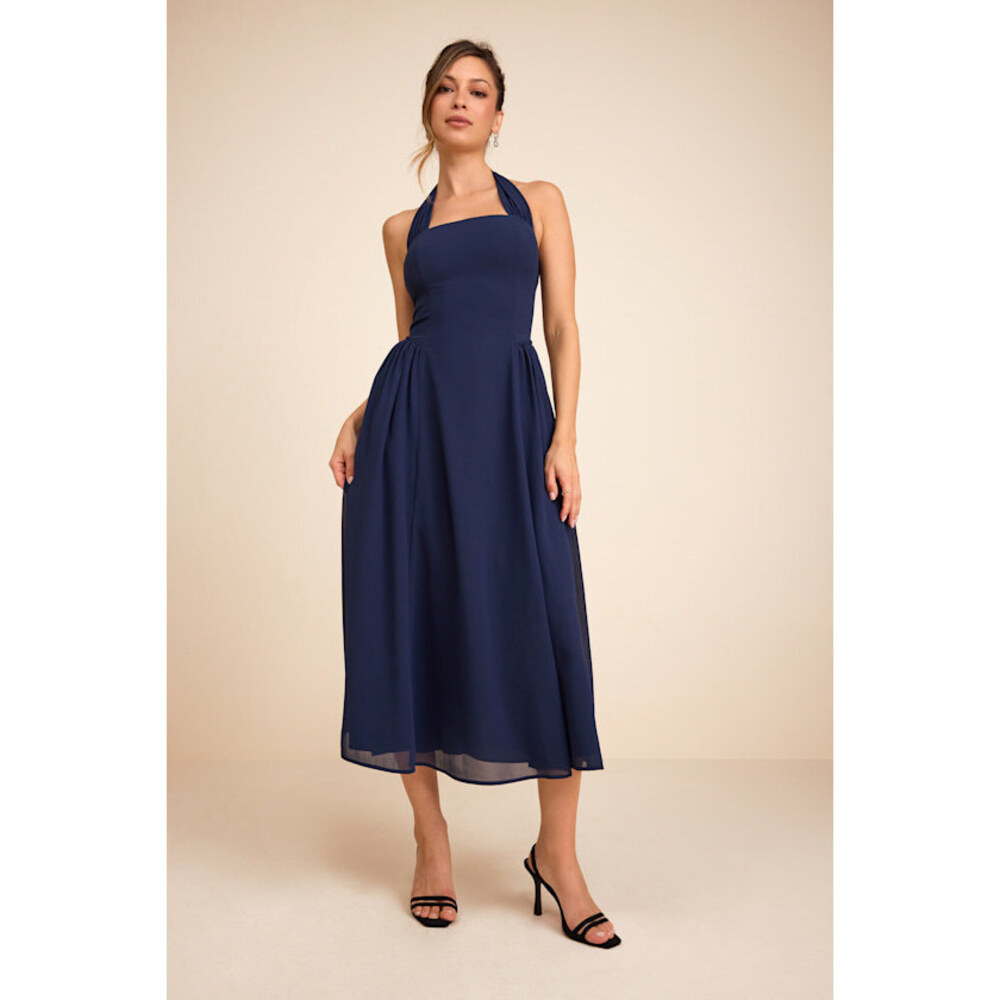 Lulus Conway Navy Blue Halter Midi Dress - Size XL